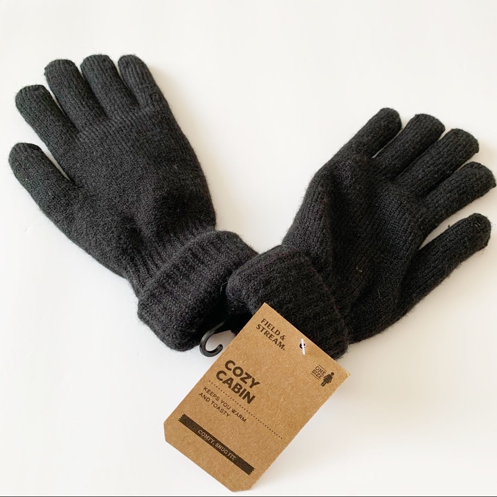 Field & Stream Cozy Cabin Black Knit Gloves NWT